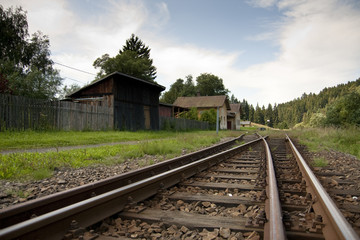 Fototapeta na wymiar railway in village romantic lanscape scene