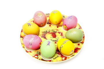 Easter eggs on a plate