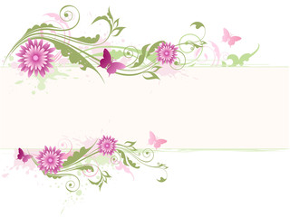 Fototapeta na wymiar green floral background with pink flowers
