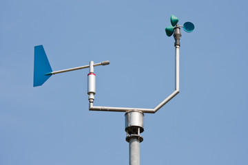 Anemometer measuring wind speed and direction - obrazy, fototapety, plakaty
