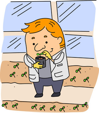 scientist planting seedling in greenhouse clip art preview