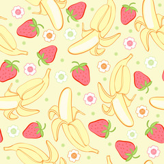 Seamless background texture strawberry and banana
