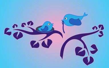 stylized illustration with bird's family