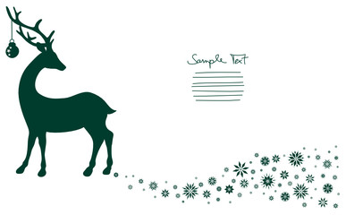 Standing Reindeer & Snowflakes Background Green