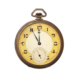 Old antique pocket watch isolated.Clipping path included.
