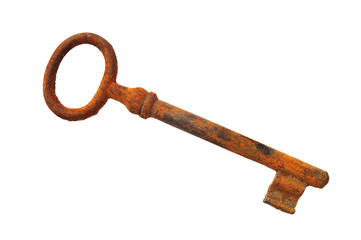 Old rusty key isolated. Clipping path included