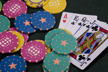 The playing cards and chips