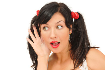 surprised beautiful girl listening