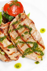 Grilled steak meat with vegetables