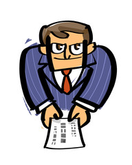 ドングリ目のサラリーマン　名刺を渡す