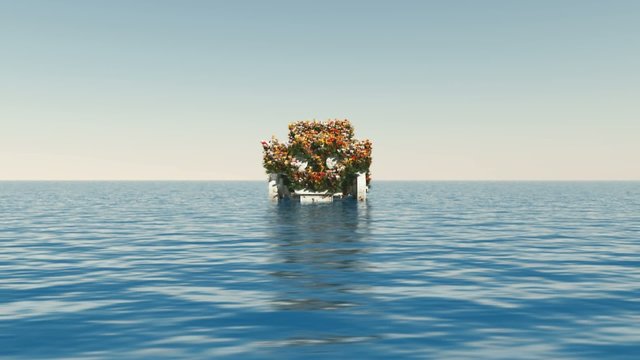 Rundflug um das verrostete und mit Blumen bewachsene Auto