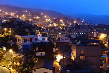 Obraz premium jiu fen village at night, in Taiwan