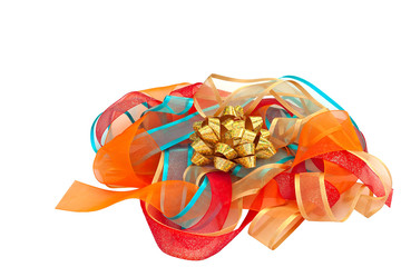 Gift Wrap Gold Sparkly Bow on Bright Ribbons