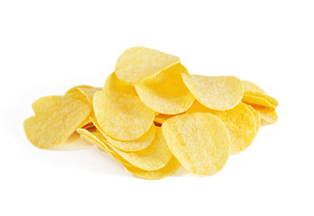 Potato chips on a white background