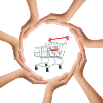 Multiracial Human Hands Making A Circle With Copy Space And Shop