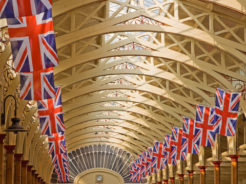 &ldquo;Union Jacks adorn a Victorian hall in Barnstaple, UK