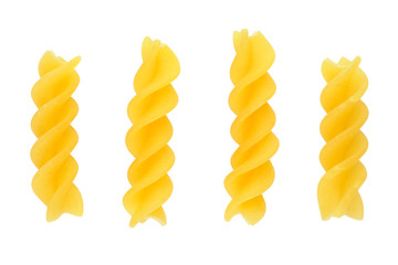 Pasta fusilli closeup on white background