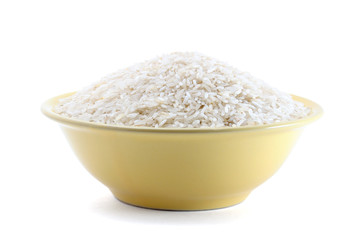 Raw white rice in bowl