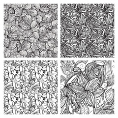 four vector seamless  floral monochrome patterns