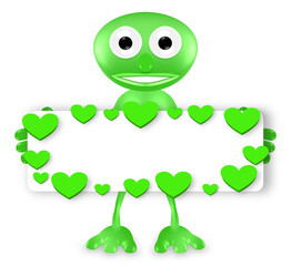 nettes Ding hält leeres Schild - kleine Herzen