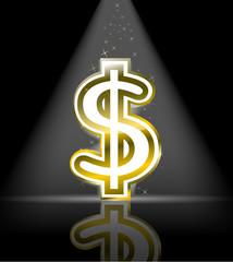golden dollar sign with spot light and little star
