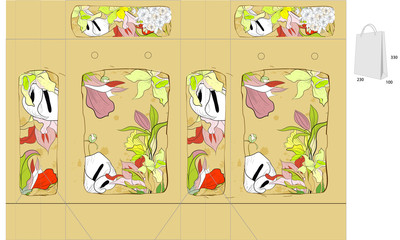 Vintage template for bag with flowers