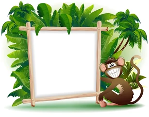 Papier Peint photo Dessiner Singe de dessin animé avec fond de panneau-fond de panneau de singe