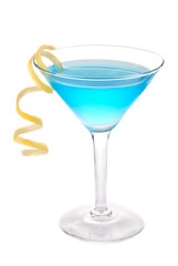 Blue Cosmopolitan cocktail in martini cocktails glass