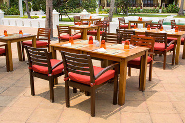 Fototapeta na wymiar Table and chairs in restaurant . Thailand .