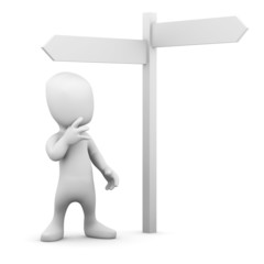 3d Little man at the crossroads