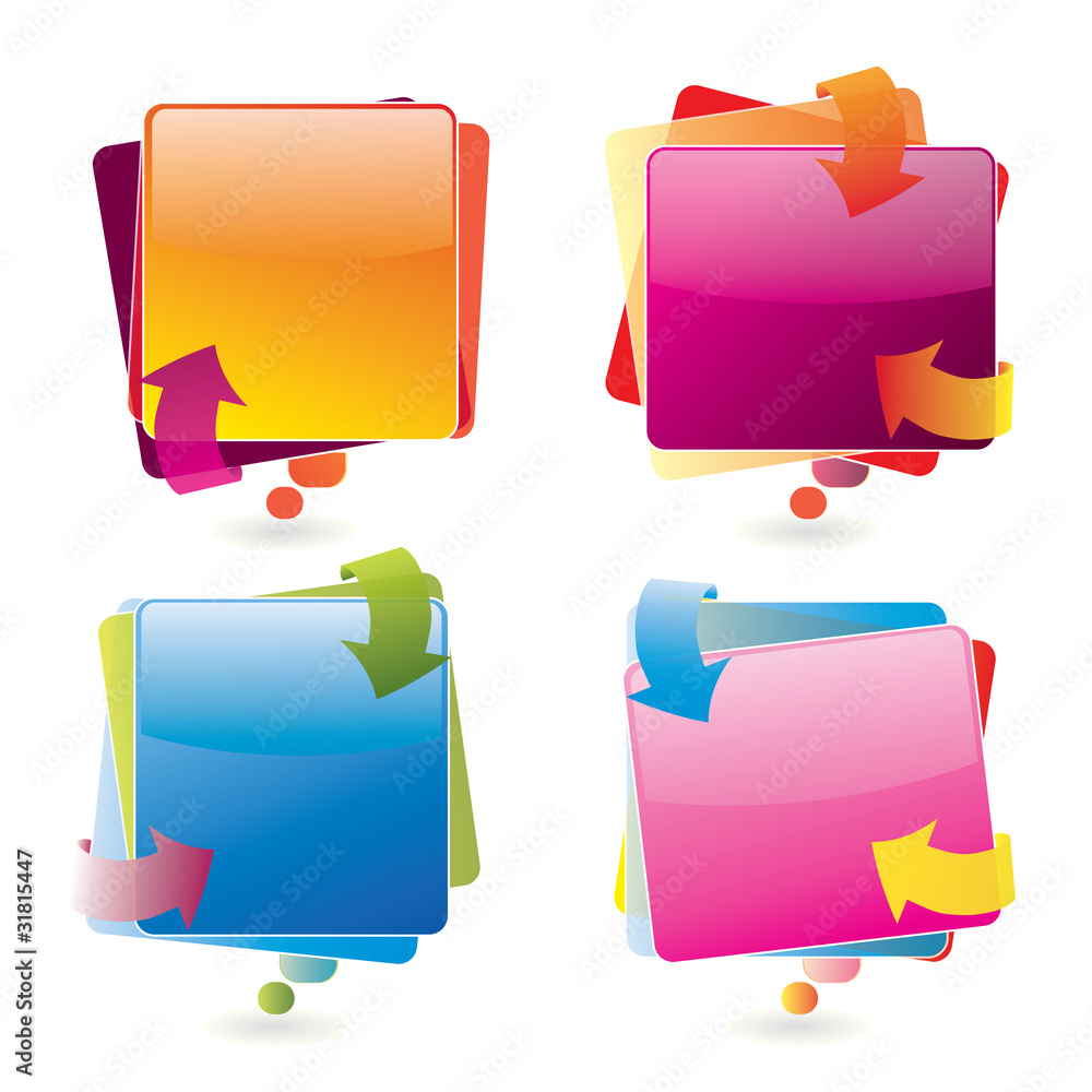 Poster colorful glossy vector speech bubble set with arrows