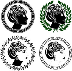 set of roman woman profiles. stencils. vector illustration