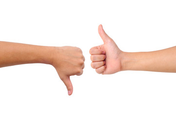 Thumb up and thumb down hand signs