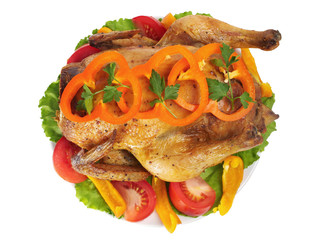 fried hen with vegetables
