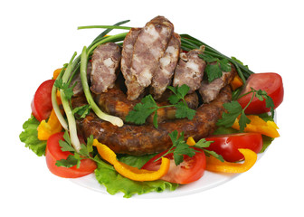 fried sausage with vegetables