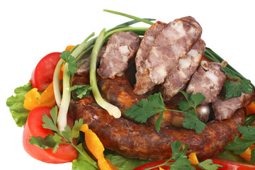 fried sausage with vegetables