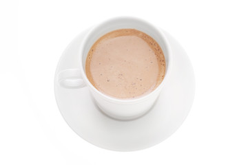 Cup of fresh instant coffee isolated on white background