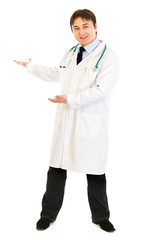 Welcome! Friendly medical doctor inviting to cooperation