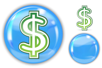 dollar sign in blue crystal marble ball