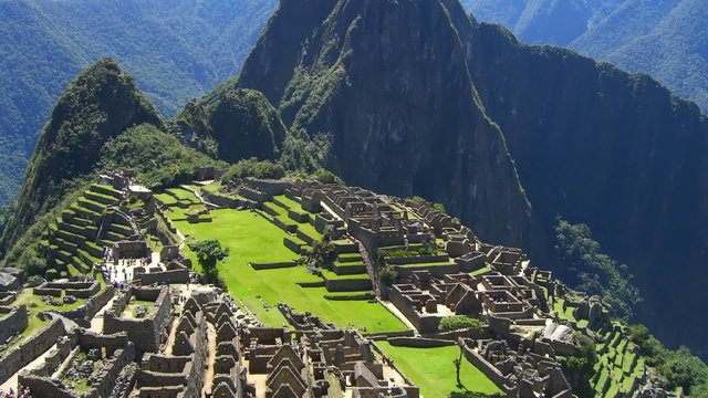 Time lapse over ruins of Machu Picchu in Peru