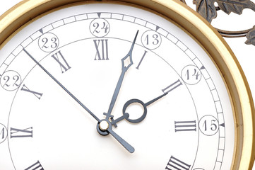 Vintage clock on white background