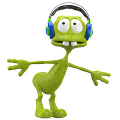 DJ alien cartoon looking to the sky