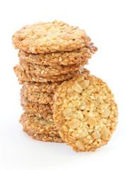 Whole grain biscuits on white background