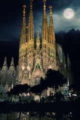 La Sagrada Familia -Cathedral designed by Gaudi at night.