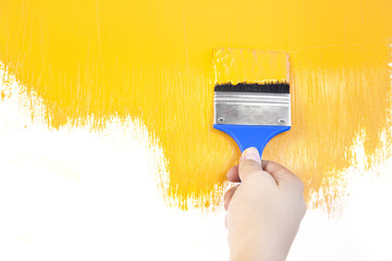 painted shape with brush and hand  / white background / copy spa