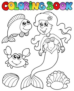 Coloring book with mermaid
