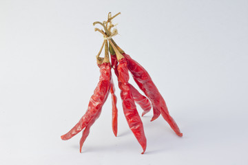 Bunch dried Hot Chili Peppers Isolated on White Background