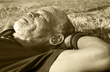 Old African black man with characterful face