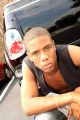 Young Teenager in front of Pickup