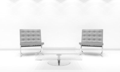 Interno con sedie su sfondo bianco